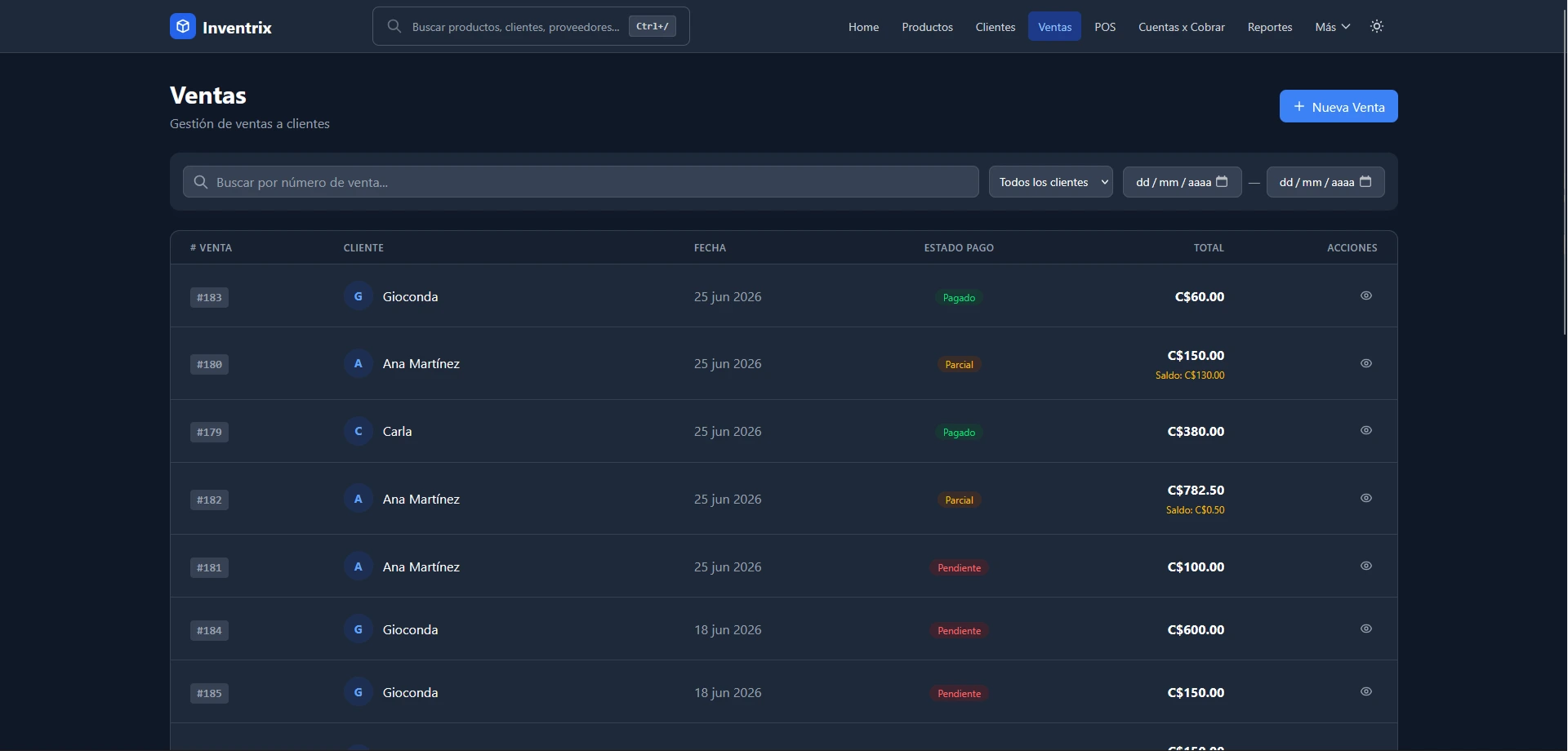 Gestión de ventas en Inventrix
