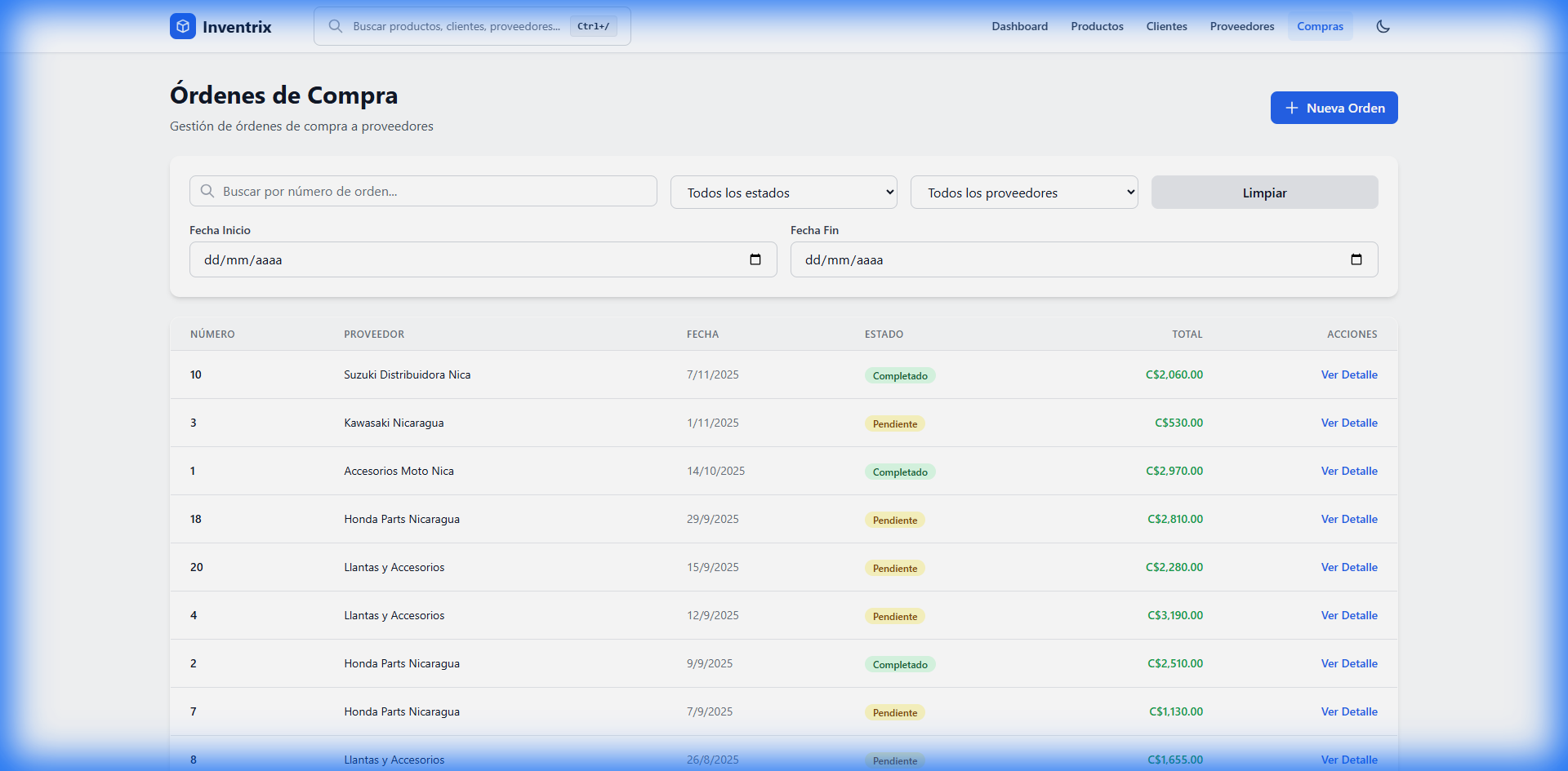 Sistema de compras de Inventrix